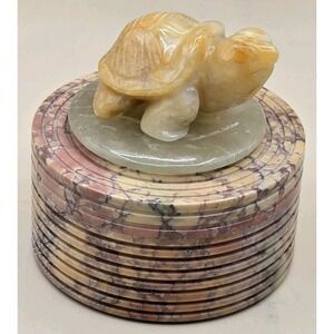 Carved Turtle On Base Scuplture Figurine Keepsake Box Jewelry Storage Marble